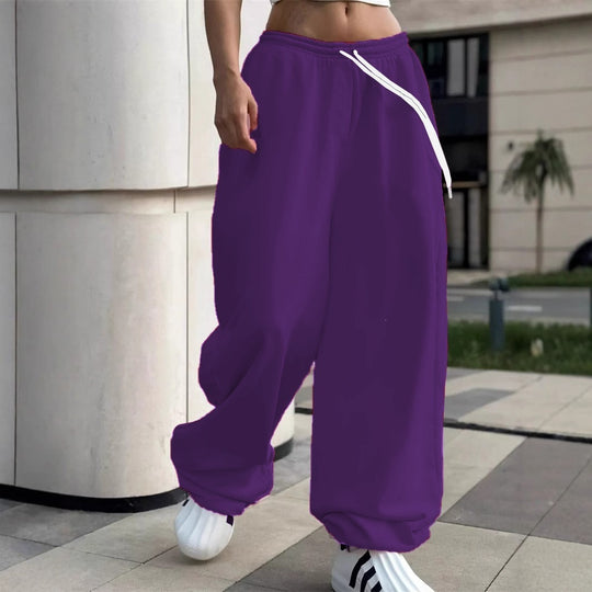 Damen nan weite Baggy-Jogginghose mit hohem Komfortbund, Kordelzug und elastischen Knöchelbündchen EB