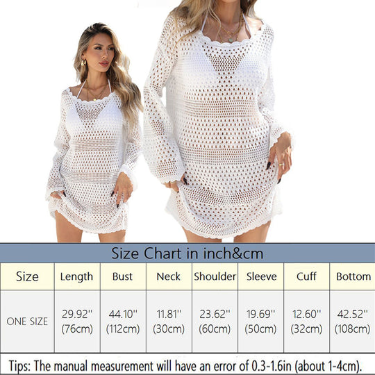 Damen Häkel-Strandkleid mit tiefem V-Ausschnitt und eleganten Details EB