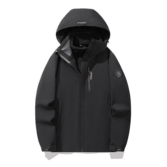 Herren wasserdichte dreiteilige Winterjacke mit abnehmbarer Kapuze und Fleece-Innenjacke EB