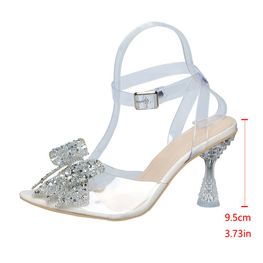 Damen Glamouröse Pumps mit transparentem Riemchen und funkelndem Schleifen-Design EB