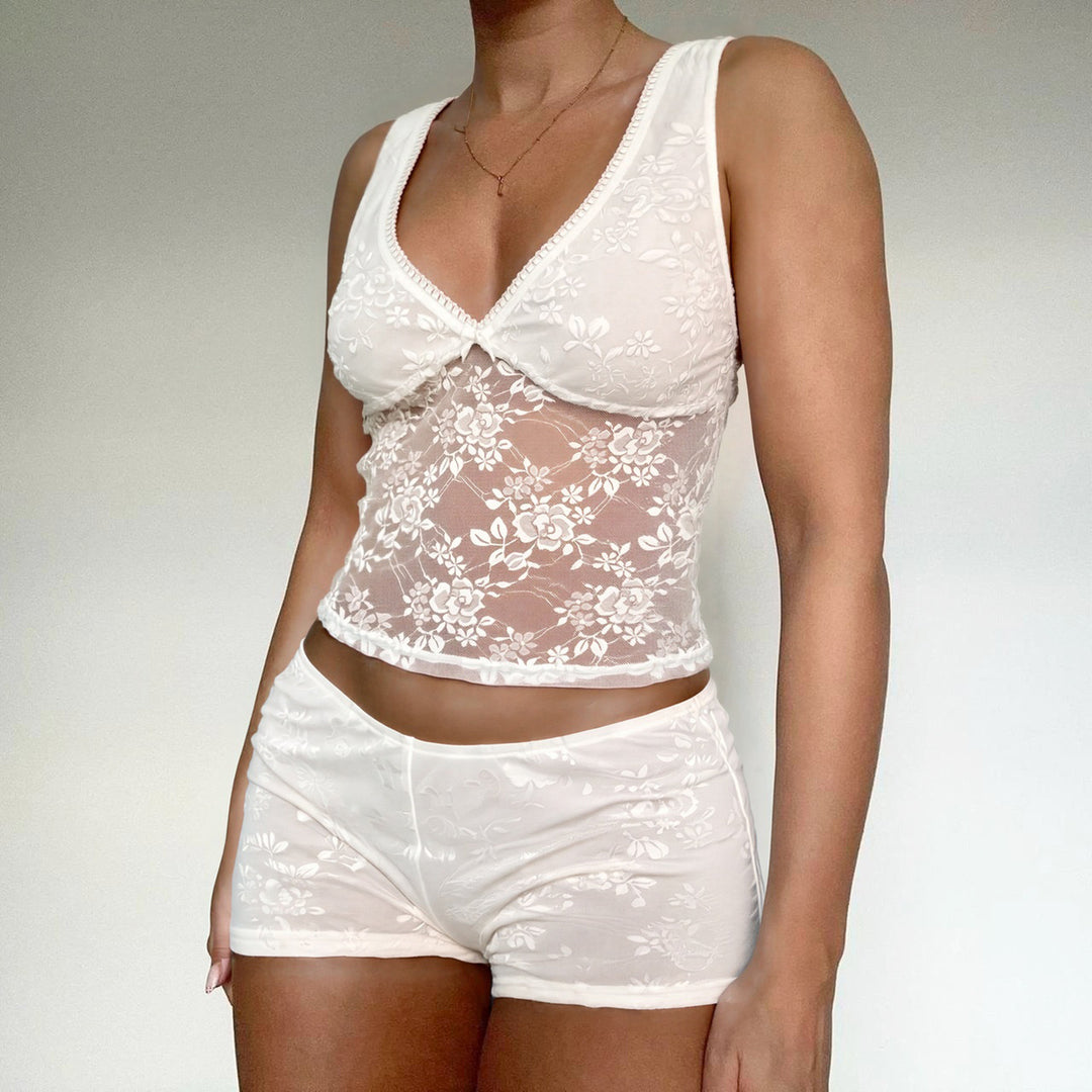 Damen Schlafanzug-Set aus Spitze mit zarten Details EB