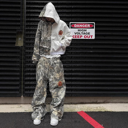 Damen Camouflage Jogginghose mit elastischem Bund und seitlichen Taschen EB