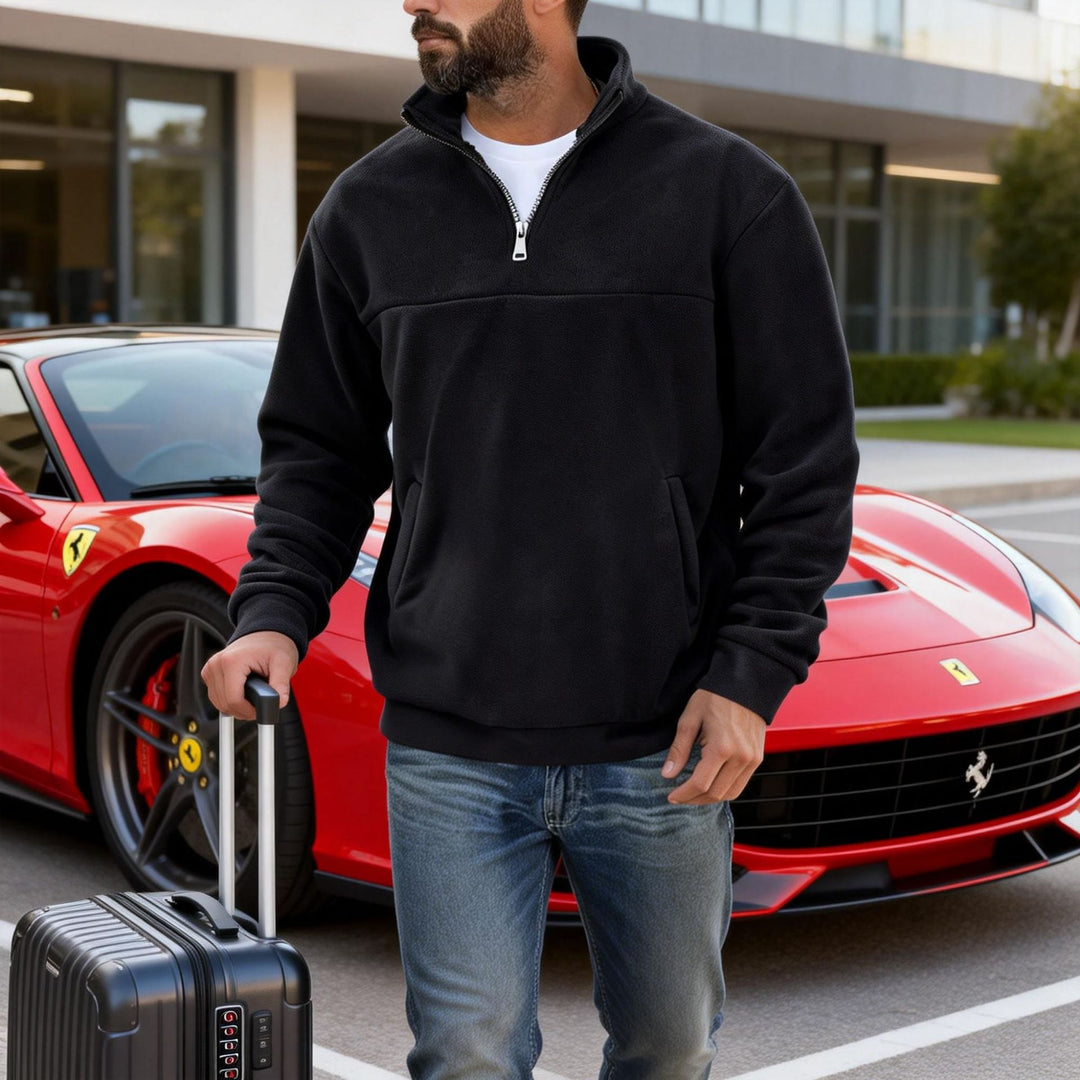 Herren nan warmer Fleece-Halbzip-Pullover mit Stehkragen, Kängurutasche und Relaxed Fit EB