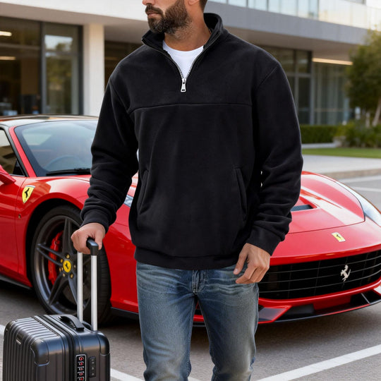 Herren nan warmer Fleece-Halbzip-Pullover mit Stehkragen, Kängurutasche und Relaxed Fit EB