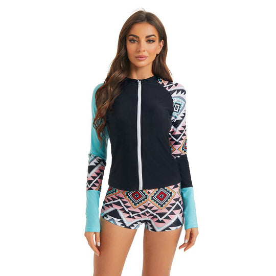 Damen Rashguard-Oberteil mit sportlichem Design und grafischem Print EB