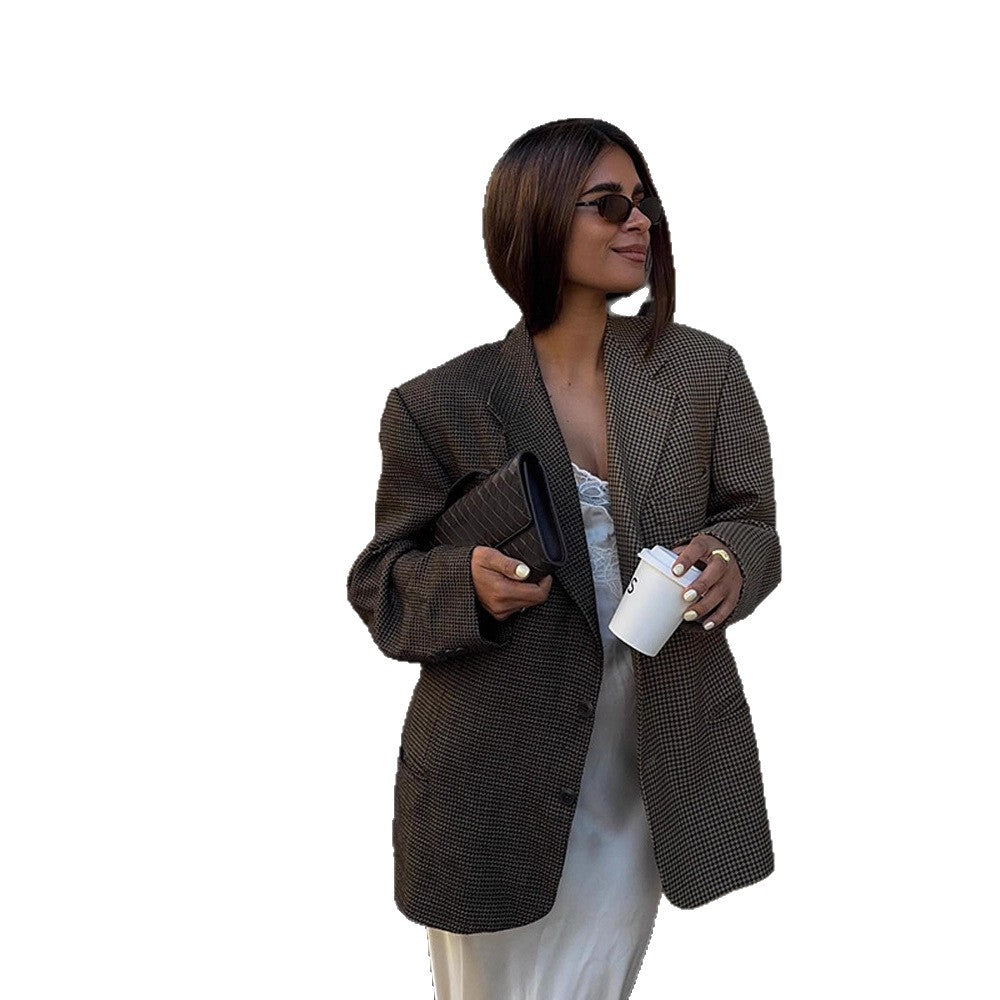 Damen Oversized Blazerjacke mit klassischem Karomuster EB