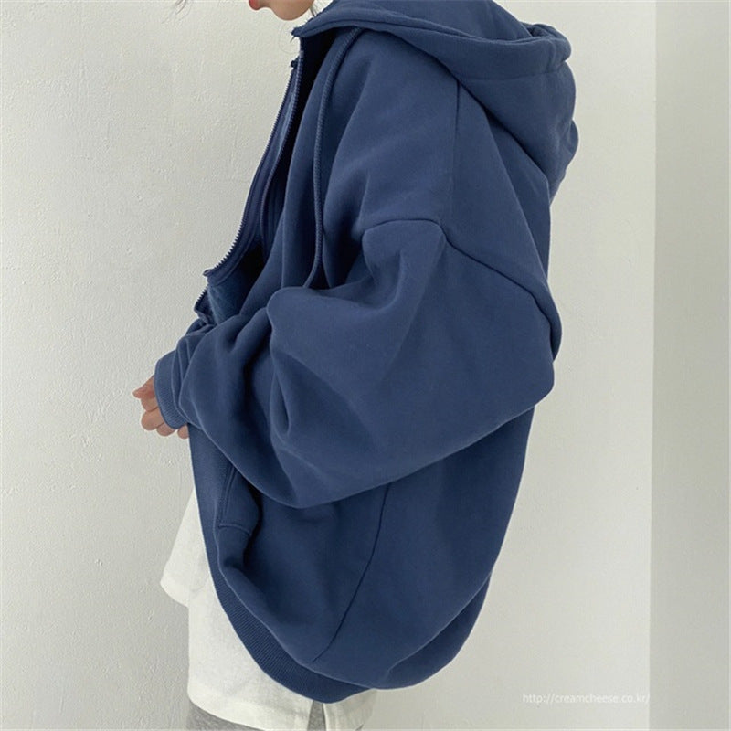 Damen oversized Kapuzenjacke aus weichem Fleece mit Kängurutasche EB