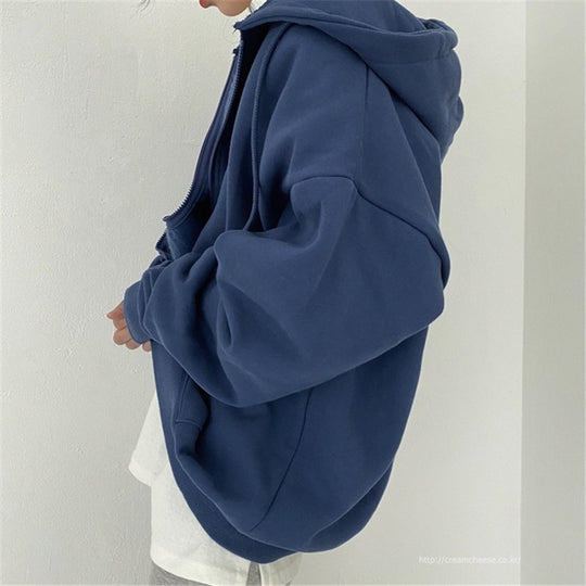 Damen oversized Kapuzenjacke aus weichem Fleece mit Kängurutasche EB