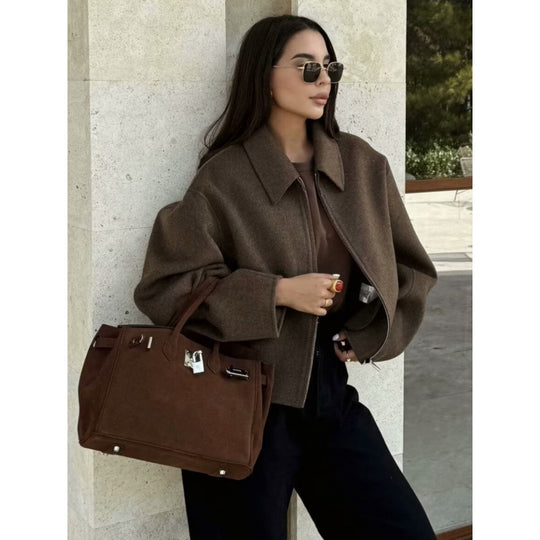 Damen Oversized Fleecejacke mit Reißverschluss und Hemdkragen EB