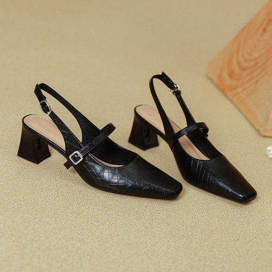 Damen Slingback-Pumps mit elegantem Blockabsatz und verziertem Riemen EB
