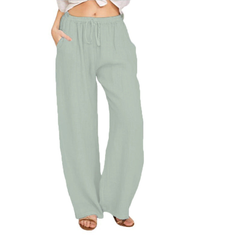 Damen nan luftige Palazzo-Hose mit Tunnelzugbund, elastischem Taillenabschluss und seitlichen Eingrifftaschen EB