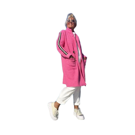 Damen Sportliche Longjacke mit praktischen Taschen und Streifenmotiv EB