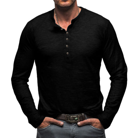 Herren Langarm Henley-Shirt mit Knopfleiste und weichem Baumwollmix EB