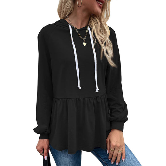 Damen lässiger Hoodie mit Rüschendetail und Kordelzug EB
