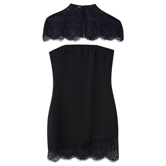 Damen Spitzen-Hängerchenkleid mit elegantem Rückenausschnitt und charmantem Saum EB