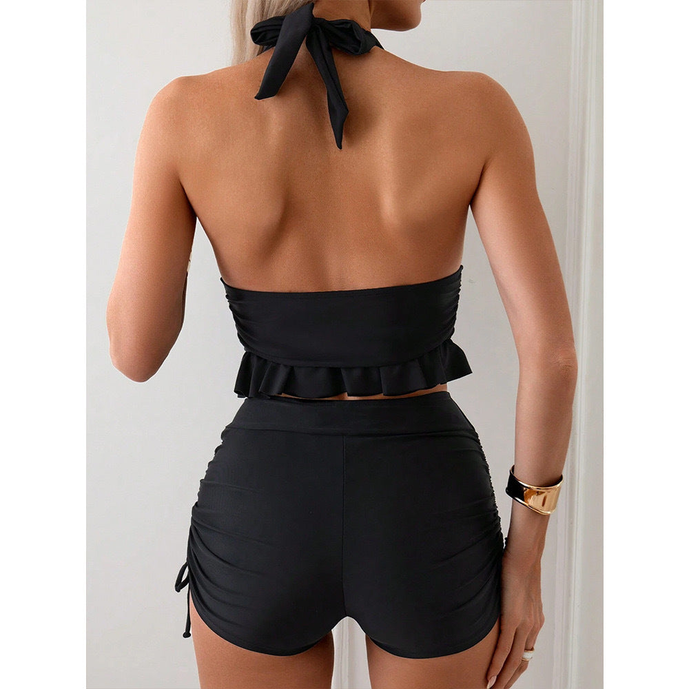 Damen Badeanzug mit frilly Oberteil und hohem Bund EB