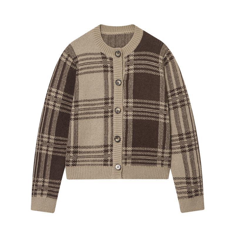 Damen gemütliche Karoknitted Cardigan EB