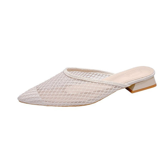 Damen elegante Mules mit feinem Netzdesign und bequemem Blockabsatz EB