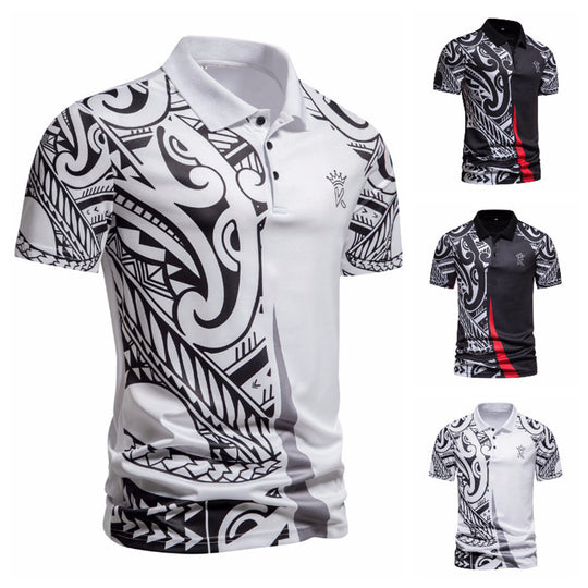 Herren Poloshirt mit modernem tribal Design und atmungsaktiver Funktionalität EB