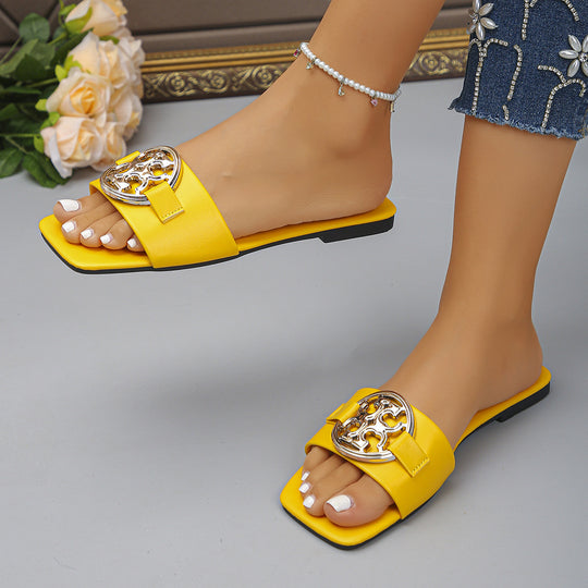 Damen Flache Pantoletten mit eleganter Schnalle und komfortablem Fußbett EB