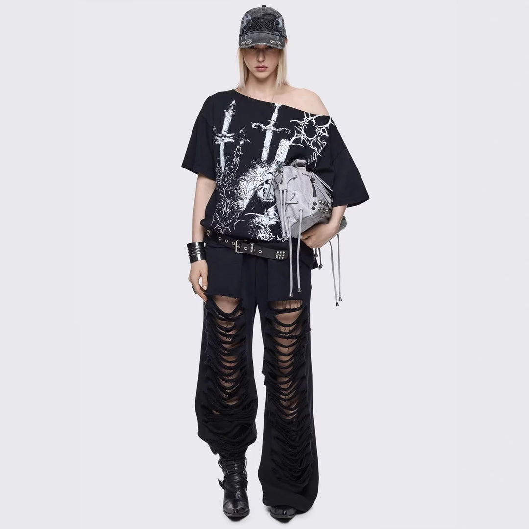 Damen Oversized T-Shirt mit kreativem Grafikdesign EB
