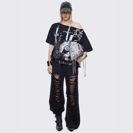 Damen Oversized T-Shirt mit kreativem Grafikdesign EB