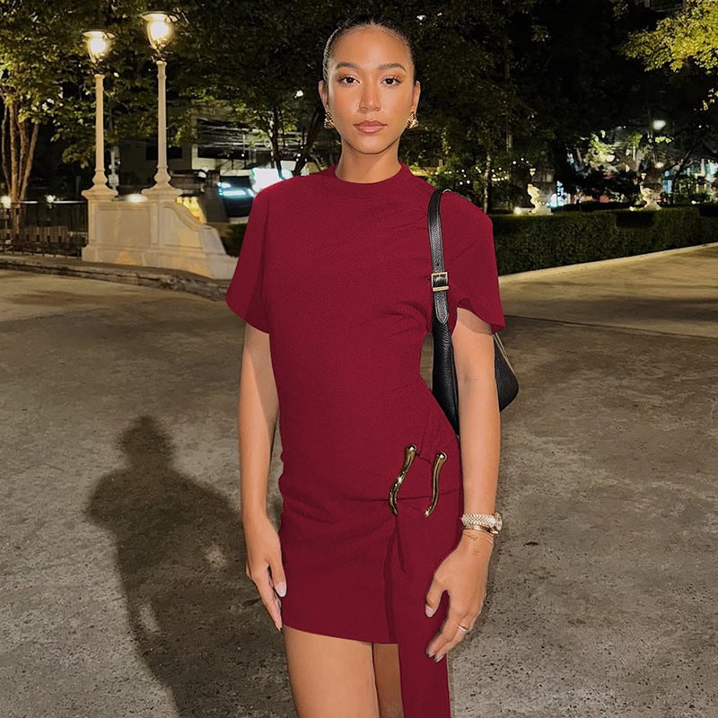 Damen Asymmetrisches Minikleid mit elegantem Schlitz und raffinierten Details EB