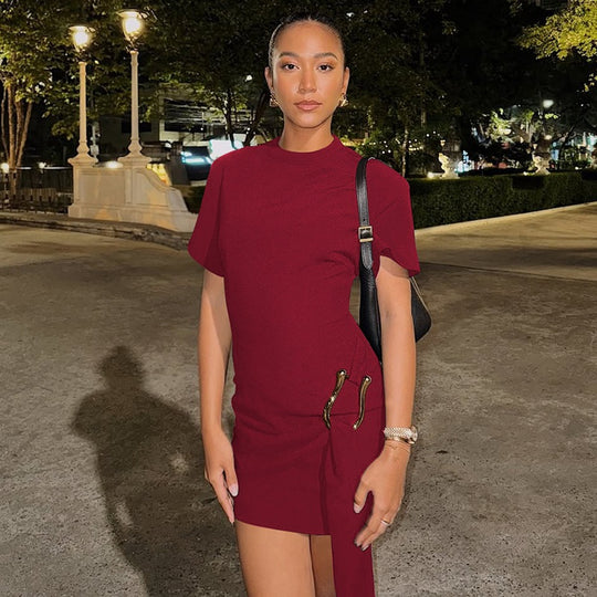 Damen Asymmetrisches Minikleid mit elegantem Schlitz und raffinierten Details EB