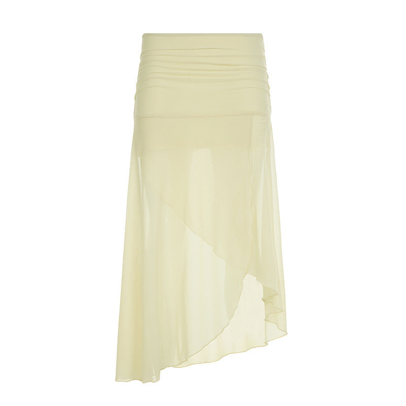 Damen asymmetrischer Chiffonrock mit elastischem Bund und Rüschendetails EB