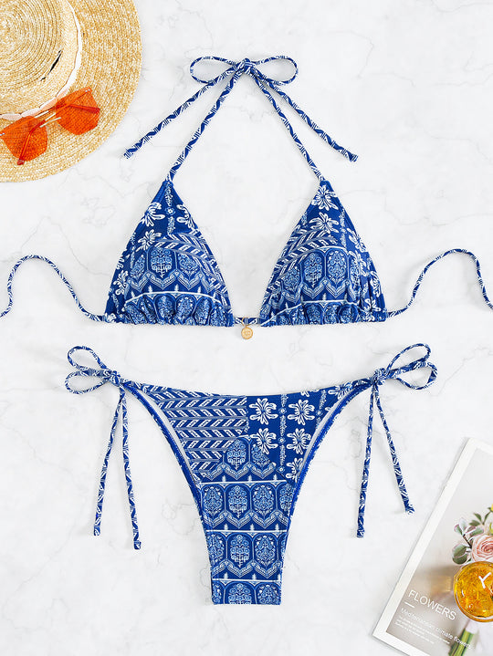 Damen Triangel-Bikini mit modischem Bindeband und strapazierfähigem Stoff EB