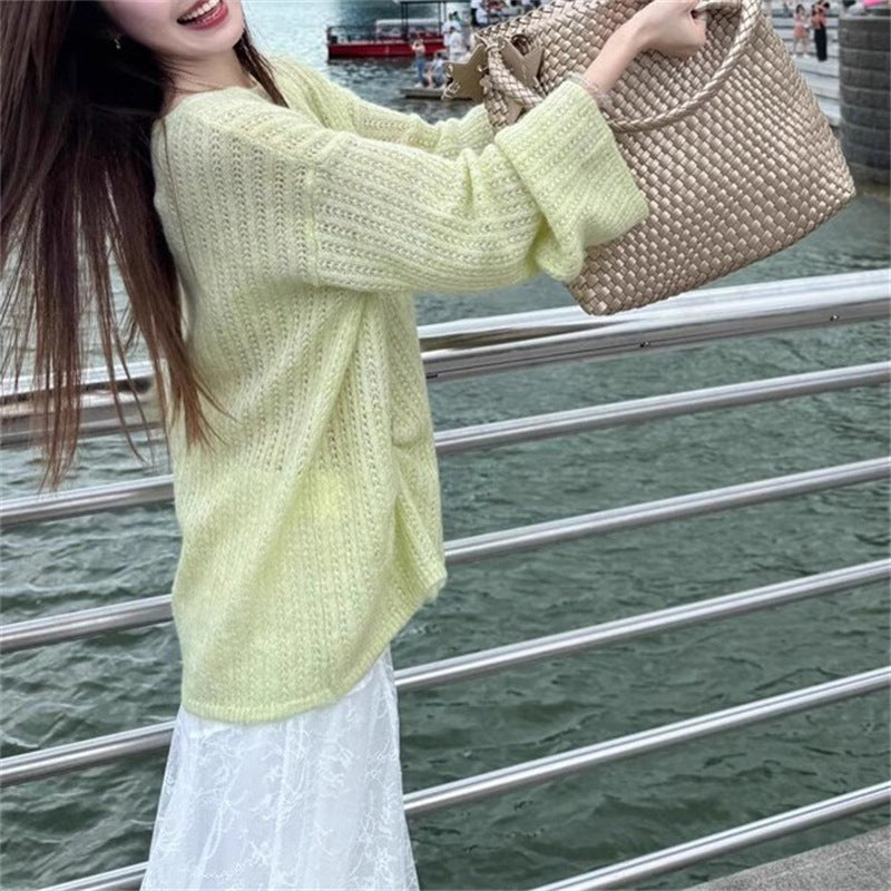 Damen Grobstrickpullover mit weitem Schnitt und modischen Ballonärmeln EB