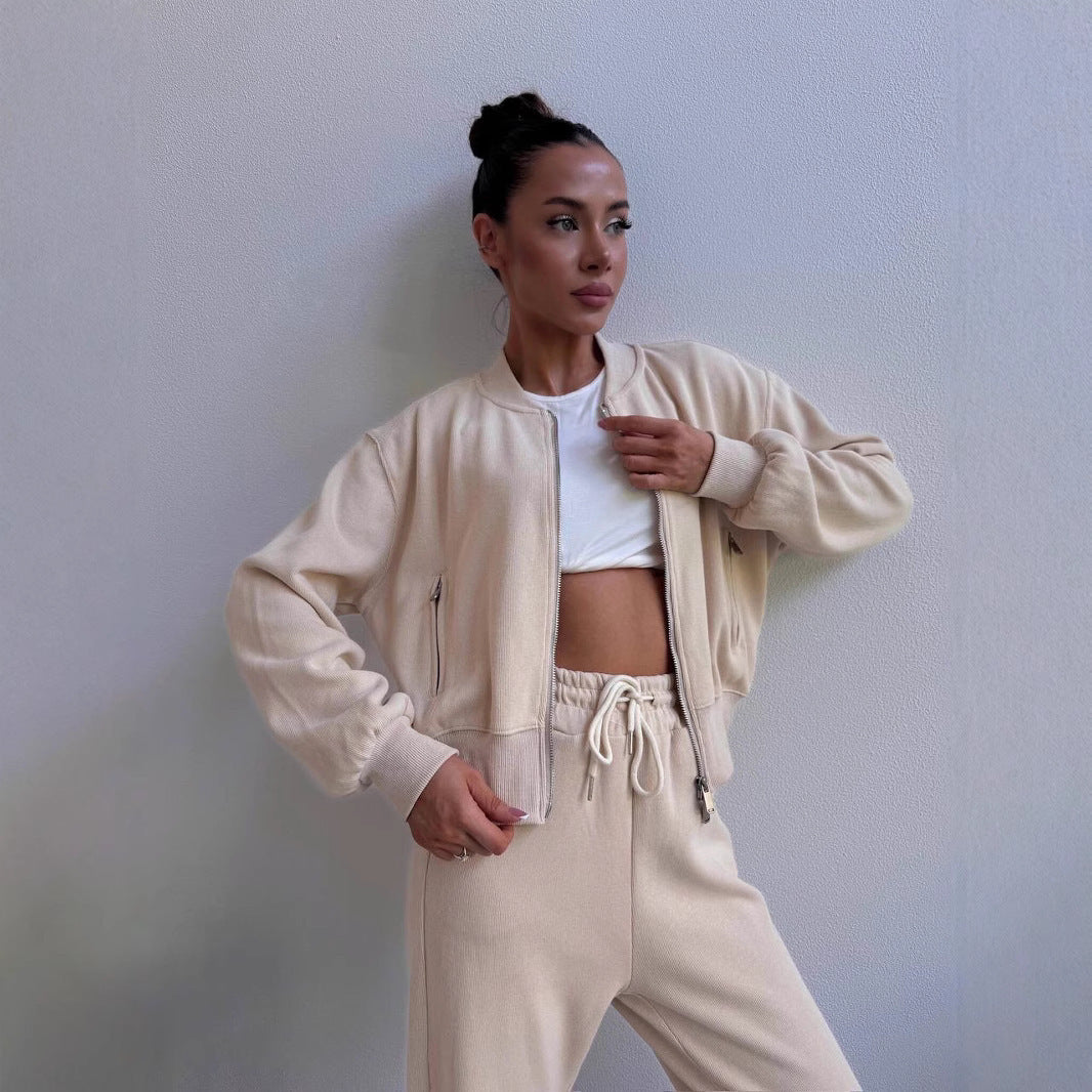 Damen Loungewear-Set mit Kurzzip-Jacke und High‑Waist‑Jogginghose mit Seitenschlitz EB