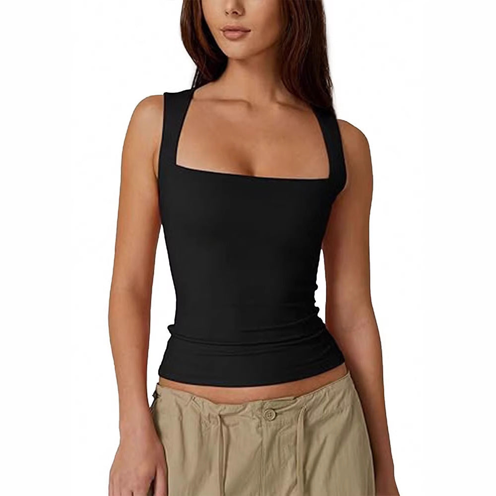 Damen eng anliegendes Tanktop mit quadratischem Ausschnitt und atmungsaktiver Struktur EB