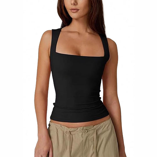 Damen eng anliegendes Tanktop mit quadratischem Ausschnitt und atmungsaktiver Struktur EB