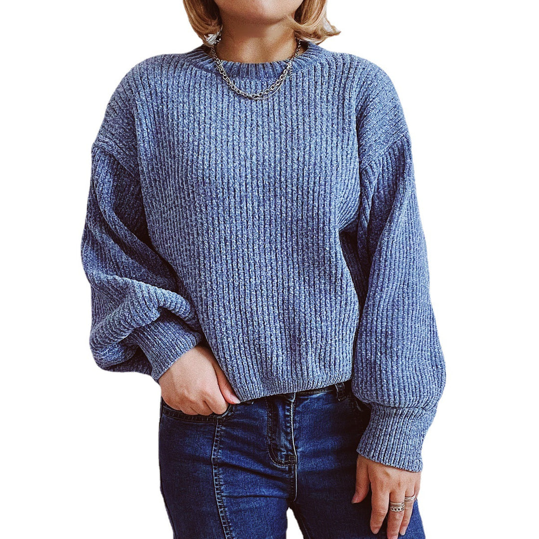 Damen Grobstrickpullover mit romantischem Rippenmuster und weiten Ärmeln EB