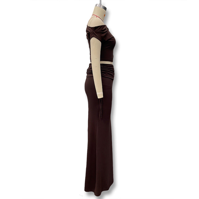Damen Langarm-Maxikleid mit asymmetrischem Schnitt und elegantem Oberteil EB