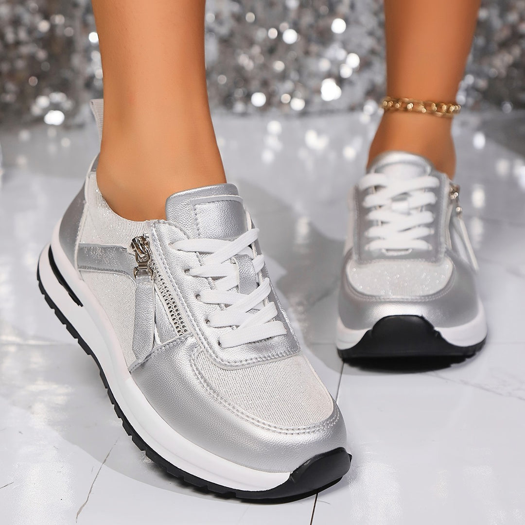 Damen modischer Keil-Sneaker mit seitlichem Reißverschluss gepolstertem Memory-Fußbett und profilierter Laufsohle EB