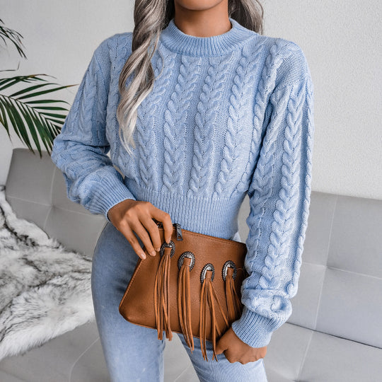 Damen Strickpullover mit modernem Zopfmuster und elastischem Bund EB