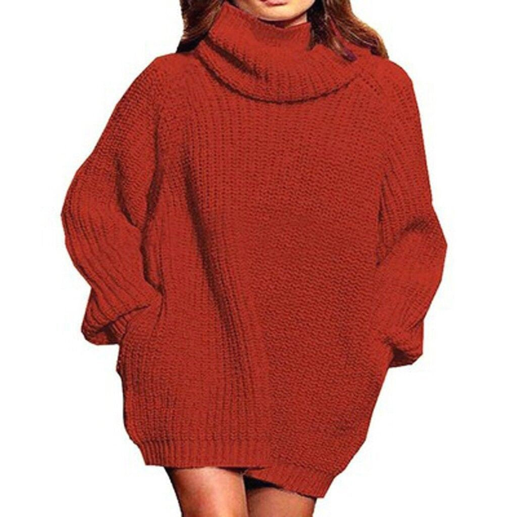 Damen Oversized Strickpullover mit hohem Kragen EB