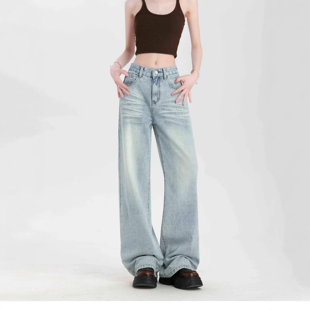 Damen Weite High-Waist Jeans mit lässigem Schnitt und modischem Vintage-Finish EB