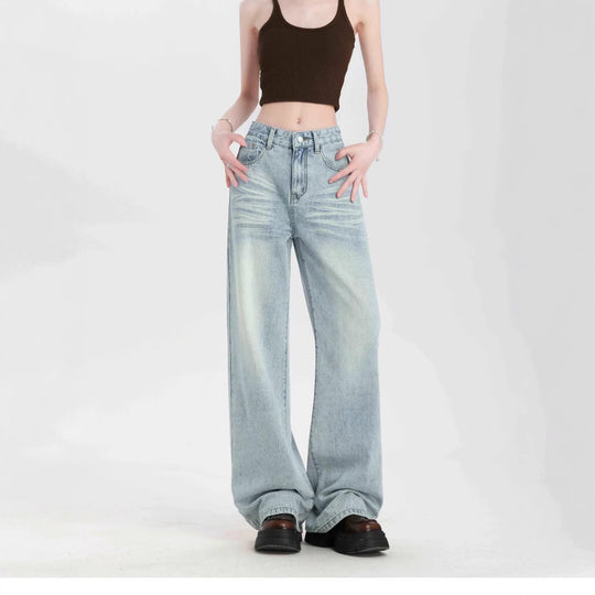 Damen Weite High-Waist Jeans mit lässigem Schnitt und modischem Vintage-Finish EB