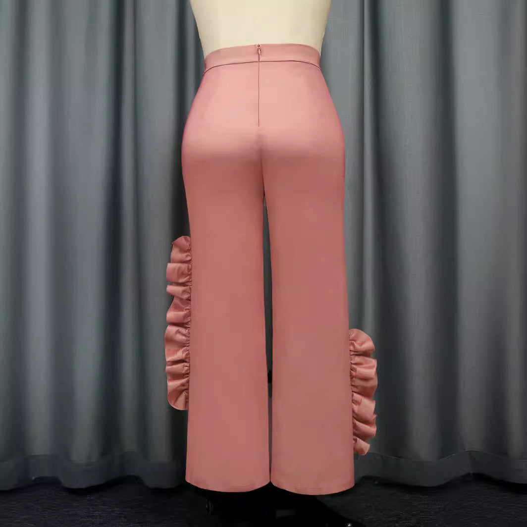 Damen elegante Palazzo-Hose mit voluminösen Rüschendetails EB