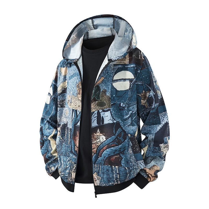 Damen leichte Windbreaker-Jacke mit farbenfrohem Muster und atmungsaktiven Eigenschaften EB