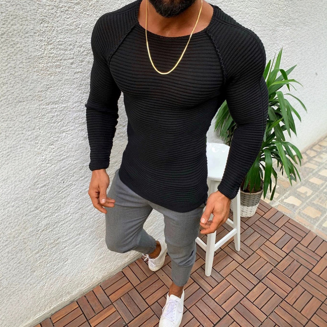 Herren nan figurbetonter Strickpullover mit Raglanärmeln und elastischer Struktur EB
