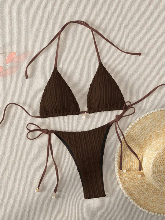 Damen Triangle-Bikini mit strukturiertem Design und verstellbaren Trägern EB