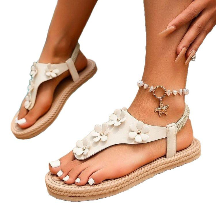 Damen modische Zehentrenner mit floralem Design und flexiblem Fußbett EB
