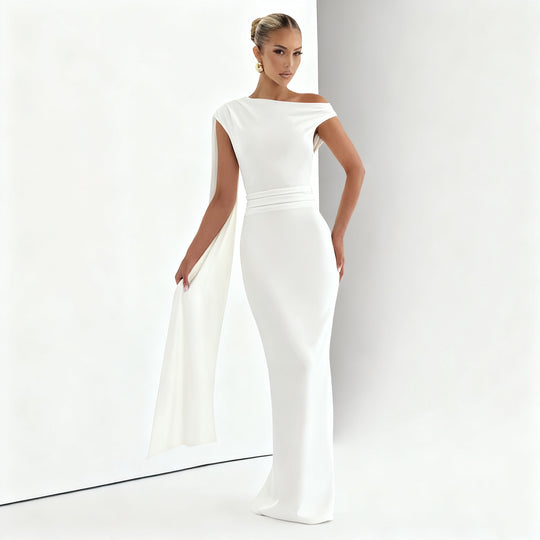 Damen Elegantes Langes Abendkleid mit Ein-Schulter-Design EB