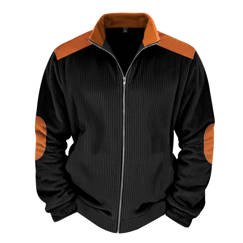 Herren Sportliche Zip-Jacke mit Rippenstruktur und Kontrastärmel EB