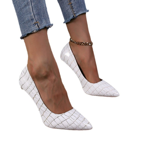 Damen Elegante High Heel Pumps mit glänzendem Krokodil-Design und markantem Absatz EB