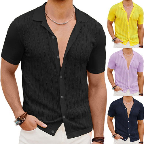 Herren Kurzarm Strickhemd mit strukturiertem Design EB